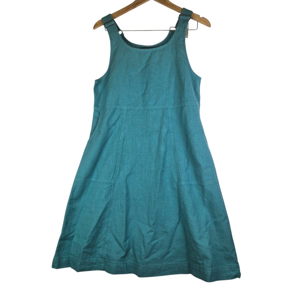 Gudrun Sjoden Teal Blue Organic Cotton Linen Jumper Dress Pockets women's sz S